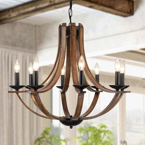 LAMPKEDUO Rustic Farmhouse Dining Room Chandelier Light Fixture, 8-Light 28"